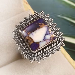Purple Rose Dahlia Turquoise Size US 8 925 Sterling Silver Ring (RS61-283)