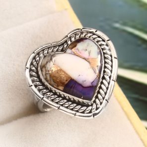 Purple Rose Dahlia Turquoise Size US 8 925 Sterling Silver Ring (RS61-325)