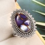 Purple Rose Dahlia Turquoise Size US 7 925 Sterling Silver Ring (RS61-330)
