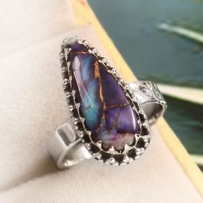Purple Rose Dahlia Turquoise Size US 8 925 Sterling Silver Ring (RS61-288)