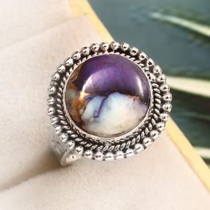 Purple Rose Dahlia Turquoise Size US 8 925 Sterling Silver Ring (RS61-289)