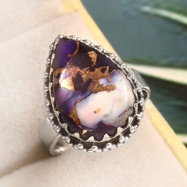 Purple Rose Dahlia Turquoise Size US 7 925 Sterling Silver Ring (RS61-270)