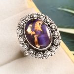 Purple Rose Dahlia Turquoise Size US 7 925 Sterling Silver Ring (RS61-271)