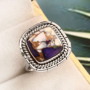 Purple Rose Dahlia Turquoise Size US 10 925 Sterling Silver Ring (RS61-319)