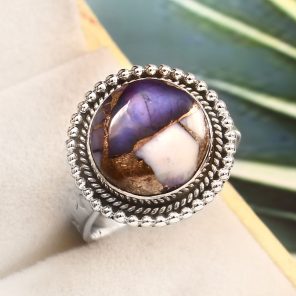 Purple Rose Dahlia Turquoise Size US 10 925 Sterling Silver Ring (RS61-310)