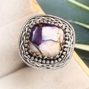Purple Rose Dahlia Turquoise Size US 10 925 Sterling Silver Ring (RS61-313)