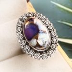 Purple Rose Dahlia Turquoise Size US 8 925 Sterling Silver Ring (RS61-290)