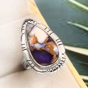 Purple Rose Dahlia Turquoise Size US 7 925 Sterling Silver Ring (RS61-329)
