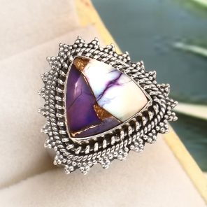 Purple Rose Dahlia Turquoise Size US 8 925 Sterling Silver Ring (RS61-291)