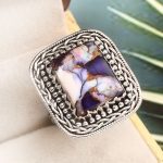 Purple Rose Dahlia Turquoise Size US 8 925 Sterling Silver Ring (RS61-292)