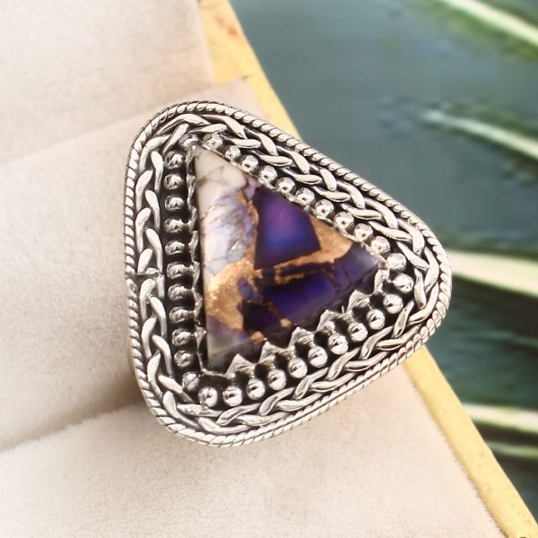 Purple Rose Dahlia Turquoise Size US 9 925 Sterling Silver Ring (RS61-299)