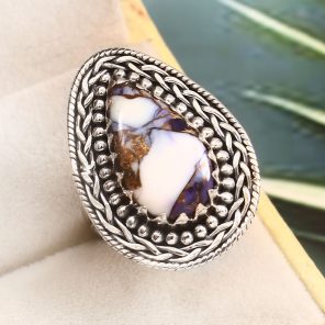 Purple Rose Dahlia Turquoise Size US 7 925 Sterling Silver Ring (RS61-274)
