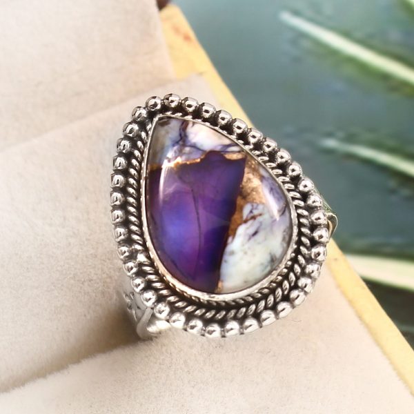 Purple Rose Dahlia Turquoise Size US 6 925 Sterling Silver Ring (RS61-256)