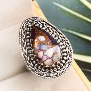Purple Rose Dahlia Turquoise Size US 7 925 Sterling Silver Ring (RS61-275)