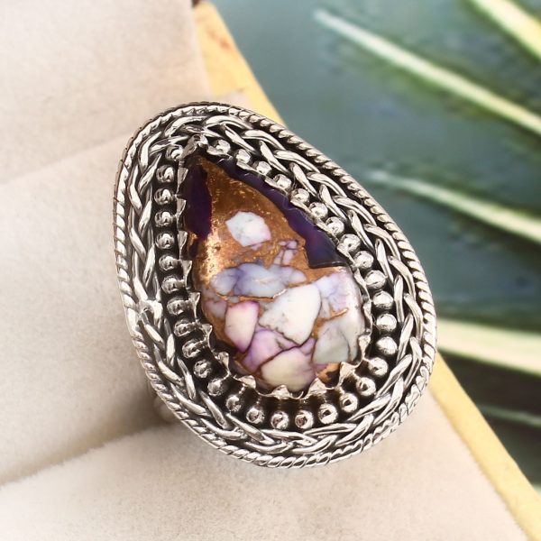 Purple Rose Dahlia Turquoise Size US 7 925 Sterling Silver Ring (RS61-275)
