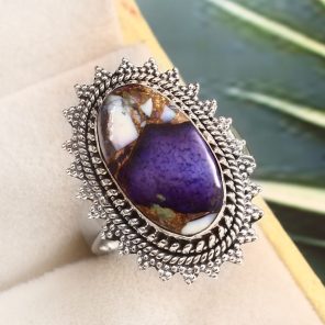 Purple Rose Dahlia Turquoise Size US 9 925 Sterling Silver Ring (RS61-297)