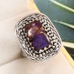 Purple Rose Dahlia Turquoise Size US 8 925 Sterling Silver Ring (RS61-294)
