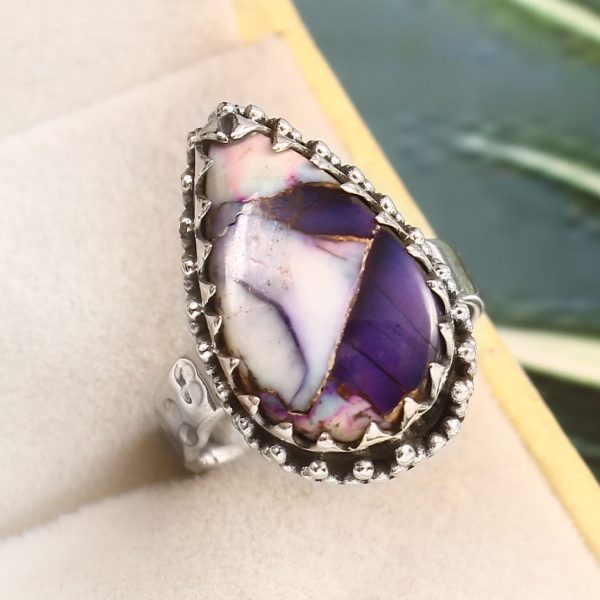 Purple Rose Dahlia Turquoise Size US 6 925 Sterling Silver Ring (RS61-258)