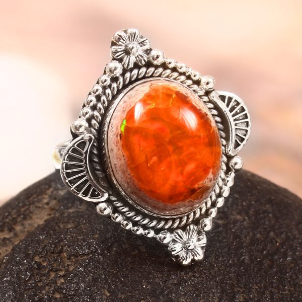 Mexican Fire Opal Size US 10 925 Sterling Silver Ring (REXT54-75)