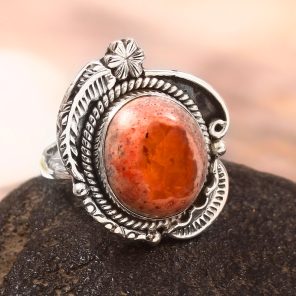 Mexican Fire Opal Adjustable 925 Sterling Silver Ring (REXT54-49)