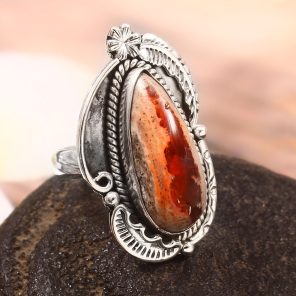 Mexican Fire Opal Adjustable 925 Sterling Silver Ring (REXT54-40)