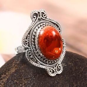 Mexican Fire Opal Size US 9 925 Sterling Silver Ring (REXT54-65)