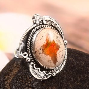 Mexican Fire Opal Adjustable 925 Sterling Silver Ring (REXT54-41)