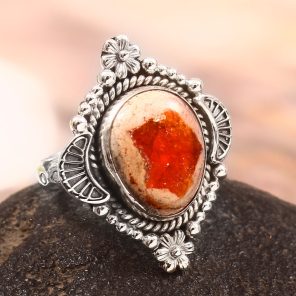 Mexican Fire Opal Size US 7 925 Sterling Silver Ring (REXT54-59)