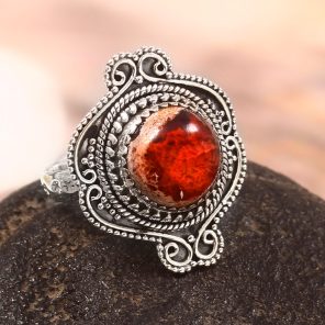 Mexican Fire Opal Size US 9 925 Sterling Silver Ring (REXT54-68)