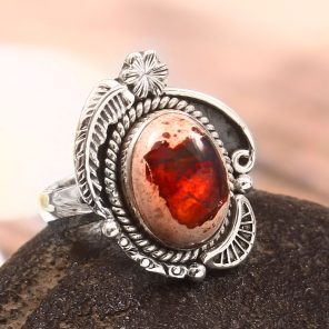 Mexican Fire Opal Adjustable 925 Sterling Silver Ring (REXT54-50)
