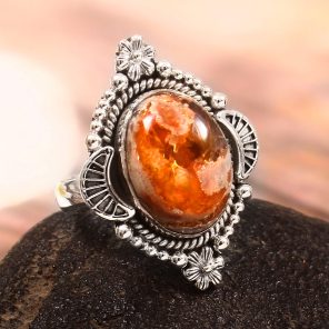 Mexican Fire Opal Size US 8 925 Sterling Silver Ring (REXT54-63)
