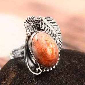 Mexican Fire Opal Size US 8 925 Sterling Silver Ring (REXT54-64)