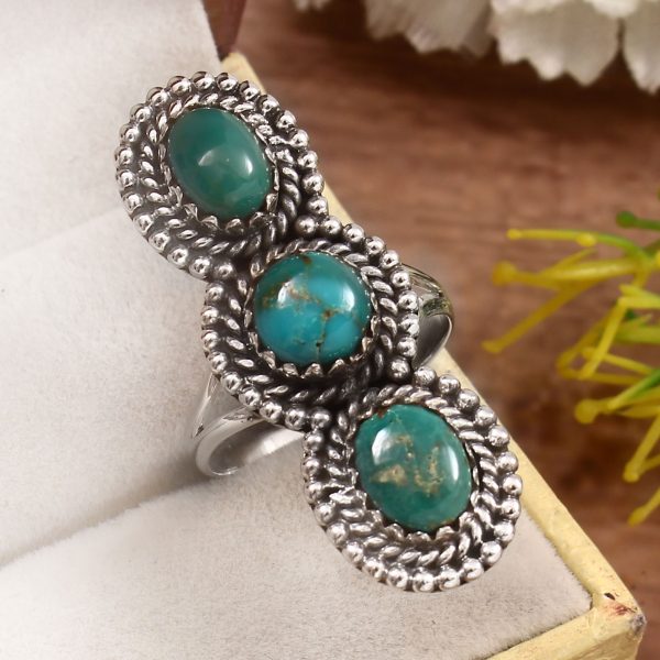 Kingman Turquoise Size US 7 925 Sterling Silver Ring (REXT55-36)