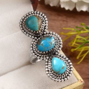 Kingman Turquoise Size US 7 925 Sterling Silver Ring (REXT55-34)
