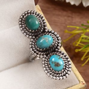 Kingman Turquoise Size US 8 925 Sterling Silver Ring (REXT55-40)