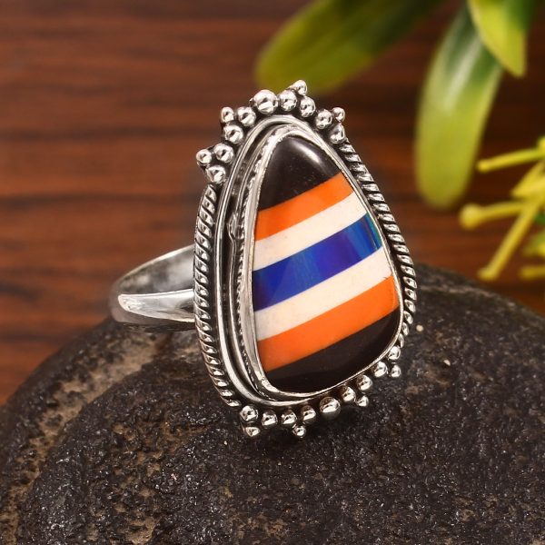 Aurora Opal & Composite Ring Size US 10 925 Sterling Silver Ring (REXT54-1)