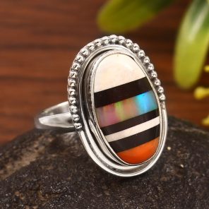 Aurora Opal & Composite Ring Size US 6 925 Sterling Silver Ring (REXT54-7)