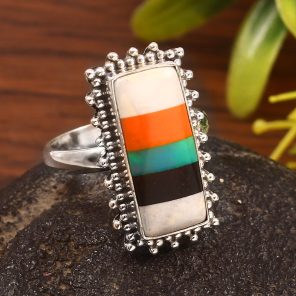Aurora Opal & Composite Ring Size US 9 925 Sterling Silver Ring (REXT54-27)