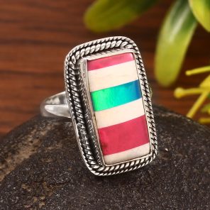 Aurora Opal & Composite Ring Size US 7 925 Sterling Silver Ring (REXT54-12)