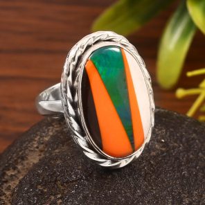 Aurora Opal & Composite Ring Adjustable 925 Sterling Silver Ring (REXT54-34)