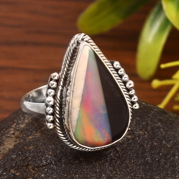 Aurora Opal & Composite Ring Size US 9 925 Sterling Silver Ring (REXT54-28)