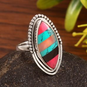 Aurora Opal & Composite Ring Size US 6 925 Sterling Silver Ring (REXT54-8)