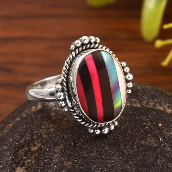 Aurora Opal & Composite Ring Size US 10 925 Sterling Silver Ring (REXT54-5)