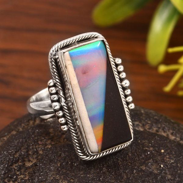 Aurora Opal & Composite Ring Adjustable 925 Sterling Silver Ring (REXT54-36)