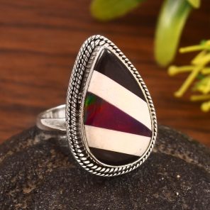 Aurora Opal & Composite Ring Size US 9 925 Sterling Silver Ring (REXT54-33)