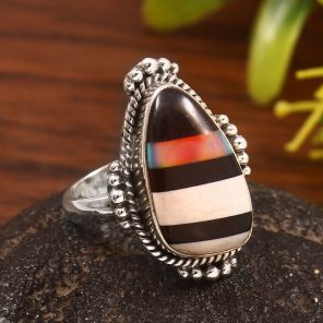 Aurora Opal & Composite Ring Size US 7 925 Sterling Silver Ring (REXT54-15)