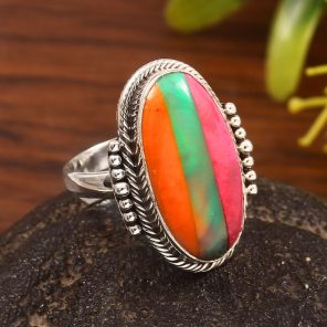 Aurora Opal & Composite Ring Adjustable 925 Sterling Silver Ring (REXT54-37)