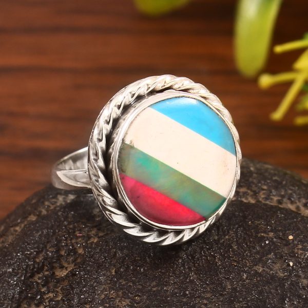 Aurora Opal & Composite Ring Size US 8 925 Sterling Silver Ring (REXT54-26)