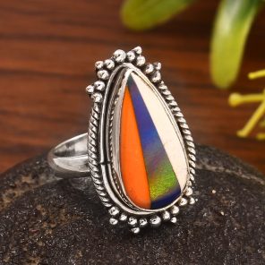 Aurora Opal & Composite Ring Size US 7 925 Sterling Silver Ring (REXT54-17)