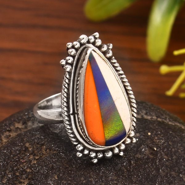 Aurora Opal & Composite Ring Size US 7 925 Sterling Silver Ring (REXT54-17)